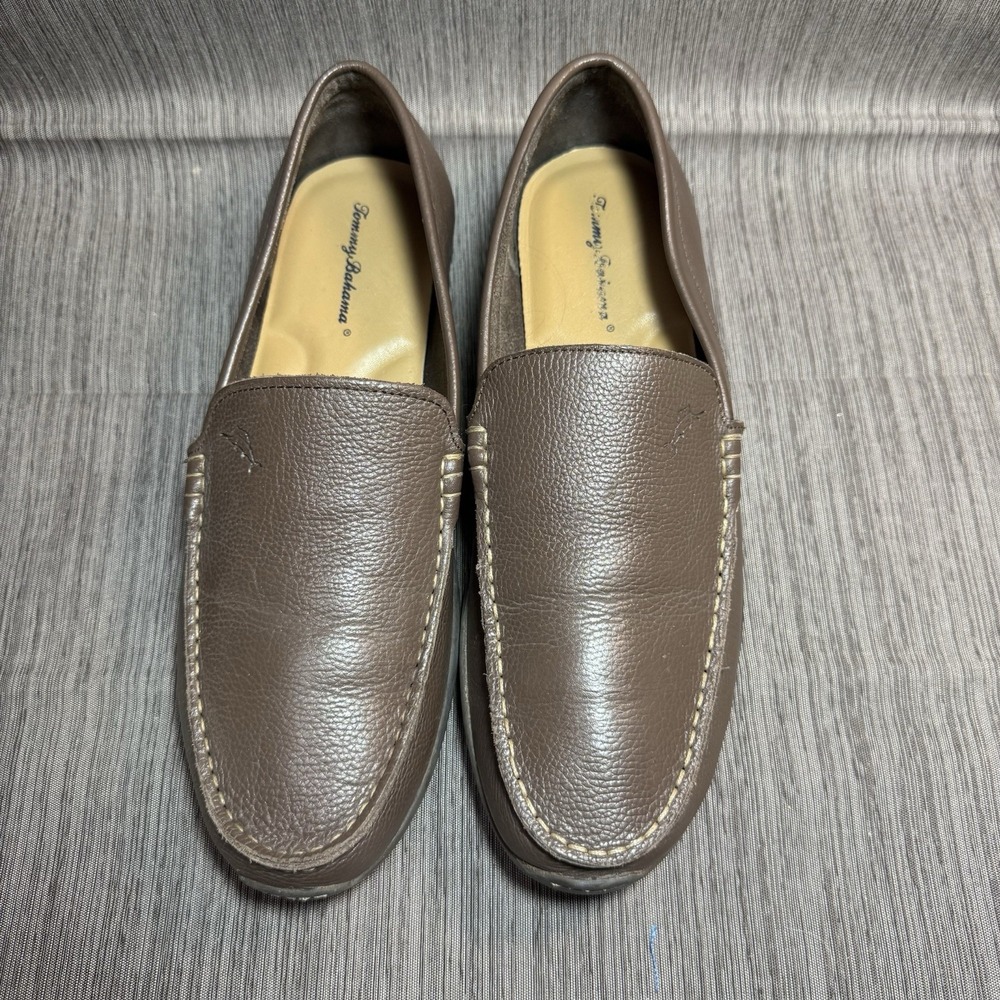 Tommy Bahama Mens Orion Pebbled Leather Venetian Loafers- Dark Brown Sz 9